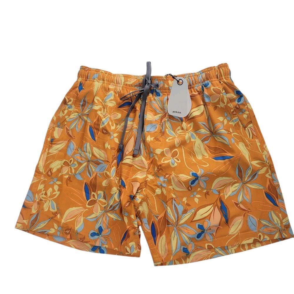 prAna Plunge Shorts Men Medium Swim Boardshort Trunks 6" L Tropical Vacation UPF